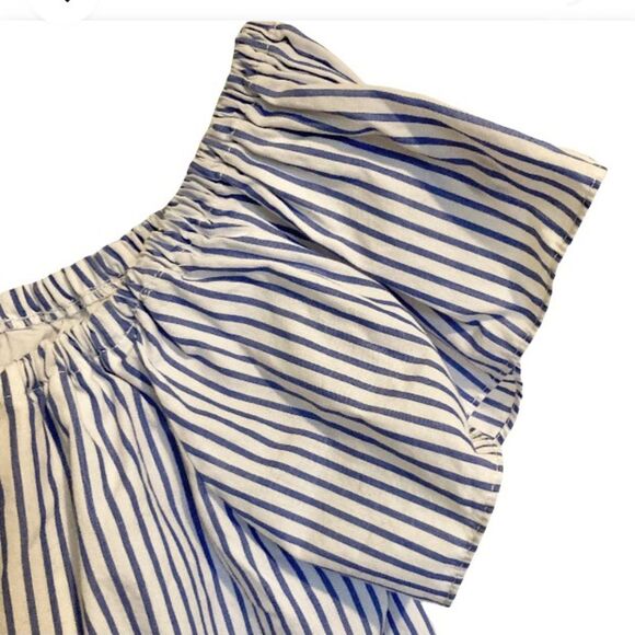 ZARA BASIC COLLECTION Nautical Blue White Stripes Over Shoulder Crop Top Large - Picture 15 of 15